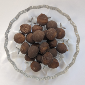 Chewing nuts on glass dish